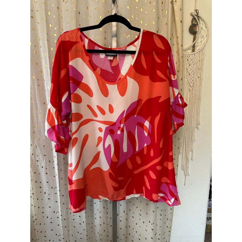 Manuhealii Hawaii Monstera Collection Hawaiian Poepoe Top Blouse XL